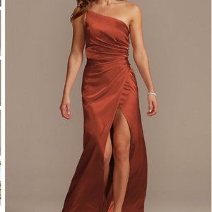 Galina Signature Charmeuse Draped One-Shoulder Bridesmaid Dress Size 10 Cinnamon